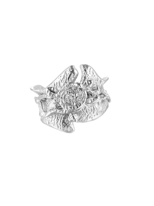 Platinum [adjustable size 10] 925 Sterling Silver Flower Vintage Band Ring